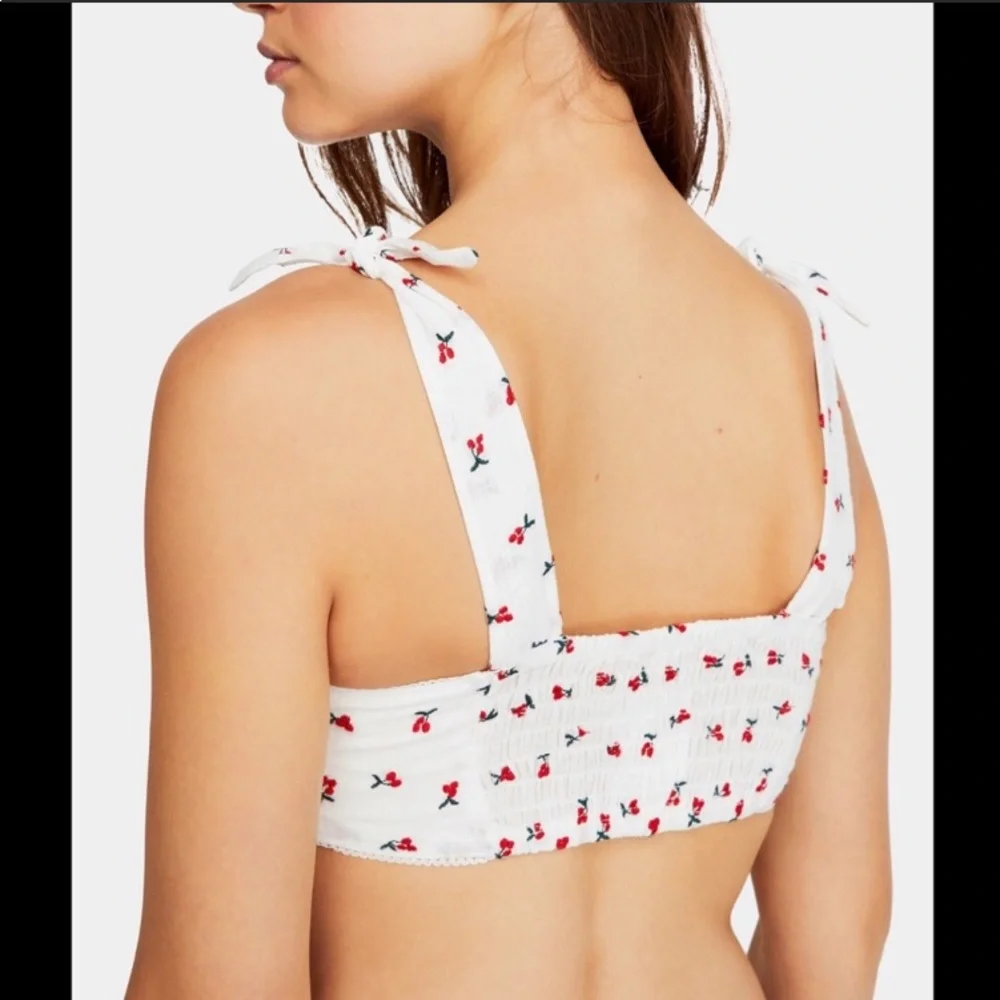 Free People Bralette Combo Red & white lace trim Size Medium - Picture 3 of 12